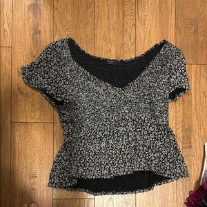 Lucky Brand Black and White Peplum Blouse Short Sleeve
